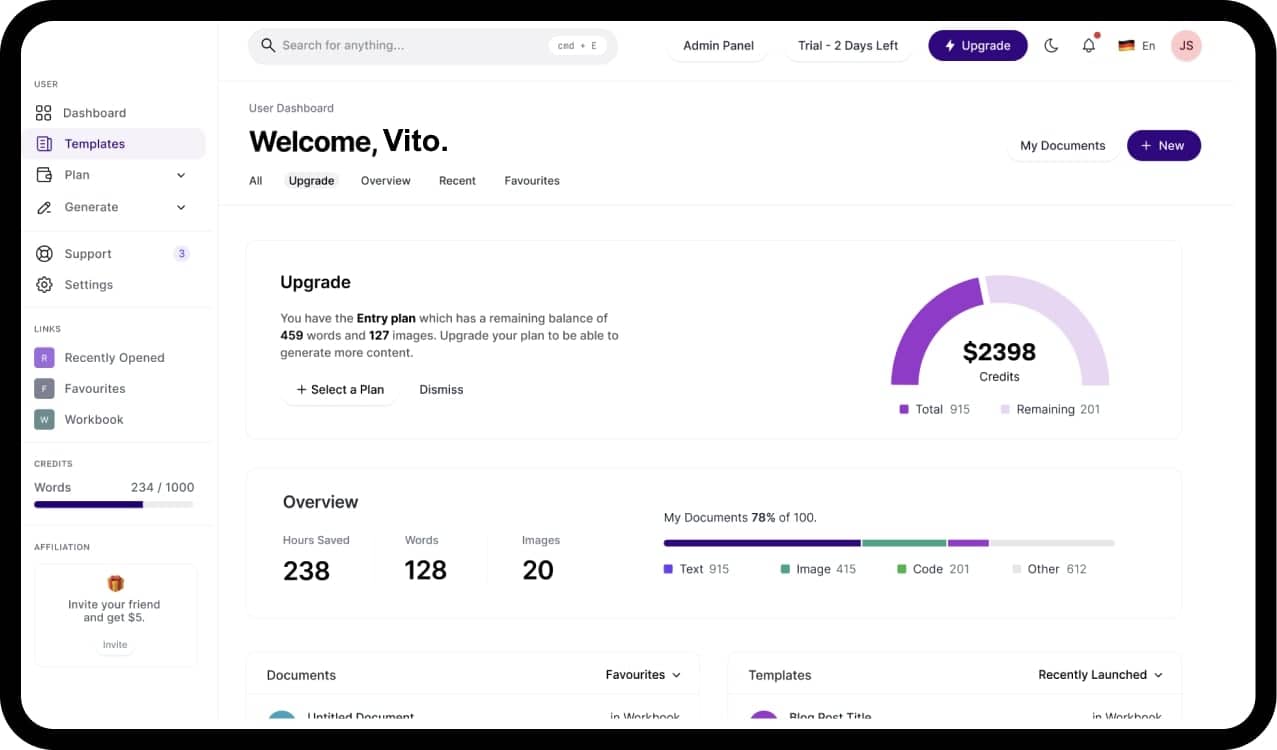 MagicAI Dashboard Mockup